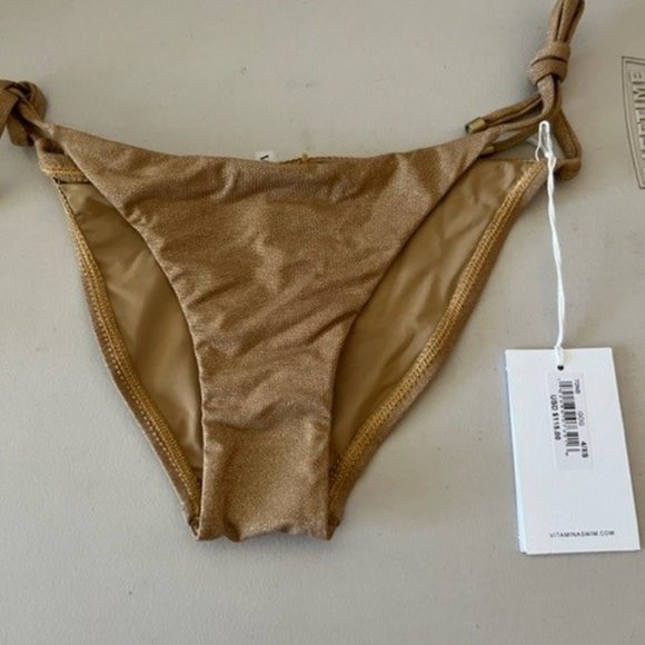 Vitamin A Golden Glow Metallic Elle Tie Side Bottom, Size X-Small/4 - Picture 4 of 5